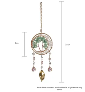 Detail of life tree suncatcher with dimensions 9cm by 35cm and handmade stone design