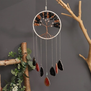 Handmade tree of life wind chime with healing crystal stones and natural agate slices