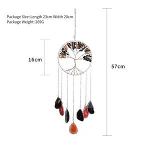 7 Chakra tree of life wind chime with healing crystals and colorful agate slices