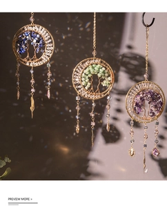 Detailed handcrafted Tree of Life crystal pendants with natural agate and gemstones