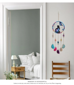 Detailed wall hanging suncatcher featuring cat, blue butterflies and natural agate slices