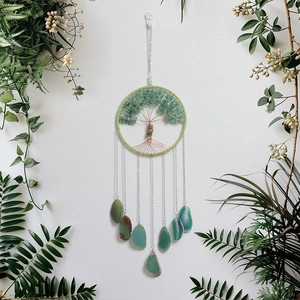 Tree Of Life Dream Catcher Hanging Decoration With Natural Agate Slices Green Crystal Stone Chips Owl Charm Bohemian Decor