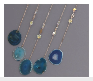 Set of 5 suncatchers with natural blue agate slices and crystal beads hanging ornaments