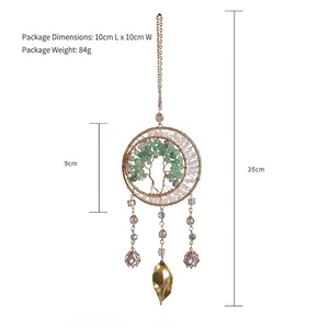 Handmade life of tree crystal wall hanging with agate stones and purple teardrop pendant