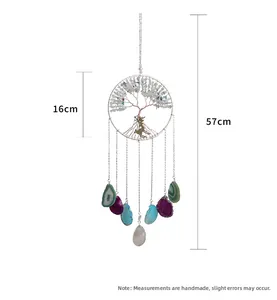 Detailed dimensions of Tree of Life hanging ornament with natural agate slices