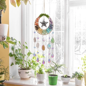 Kristall Mond Sonnenfänger Aufhängung mit Regenbogenkristallen für die Fensterdeko