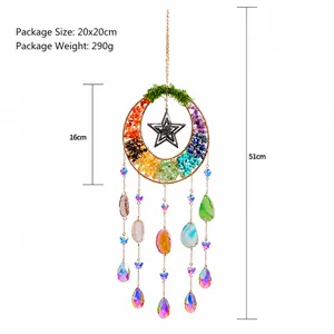 Handgefertigter Mond-Sonnenfänger mit Natursteinen und buntem Regenbogen-Prism-Anhänger