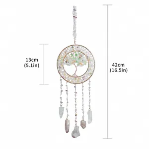 Handgefertigter Lebensbaum Wandbehang mit Kristallen und Amethyststeinen, 42cm lang