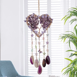 Décoration suspendue Arbre de Vie en améthyste avec tranches d'agate naturelle
