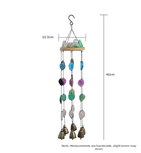 Agate stone wind chime with colorful slices and metal bells, length 46cm and width 10.3cm