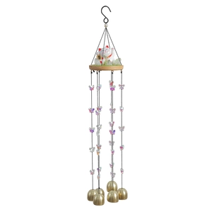 Lucky cat copper wind chime with colorful butterfly beads and five golden bells
