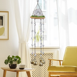 Carillon à vent créatif avec pierres de cristal, succulentes vertes et cloches en laiton