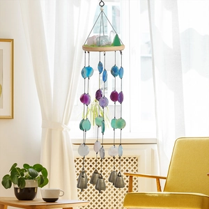 Handmade agate stone wind chime with natural crystals and brass bells for home decor