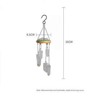 Detail view of crystal wind chime featuring natural white quartz and 25cm height dimensions