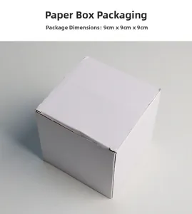 White cardboard gift box measuring 9x9x9cm with square structure and matte finish