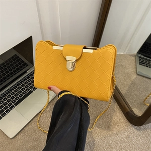 Woven PU Leather Shoulder Bag Metal Lock Square Underarm Crossbody Chic Street Fashion