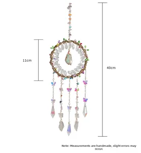 Detail view of handmade Tree of Life dreamcatcher showing dimensions 11cm and 40cm