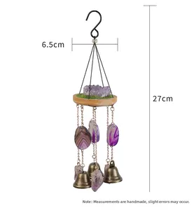 Campanilla de viento con amatista, rodaja de ágata y campanas de metal de 27 cm
