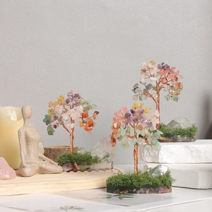 Handmade citrine crystal tree on resin base with quartz for home decor centerpiece