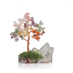 Handmade mixed crystal life tree with citrine and quartz cluster base for home decor