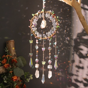 Tree of Life dream catcher with crystals and butterfly beads for home wall hanging decor