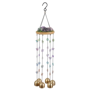 Carillon éolien avec cristaux naturels, perles d'étoiles colorées et cloches dorées