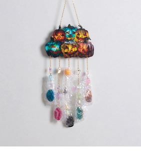 Halloween hanging ornament featuring glass pumpkin cluster with beads and ghost charms
