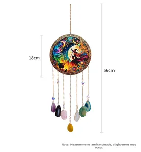 Detail of dream catcher tree of life with natural crystals and witch theme 56cm long