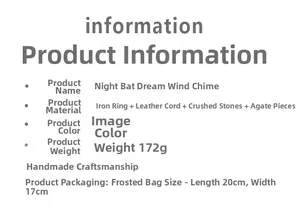 Detailed specifications of the acrylic bat wind chime showing materials and dimensions