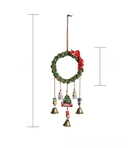 Detailed Christmas hanging ornament with mini tree, glass vial and three bronze bells