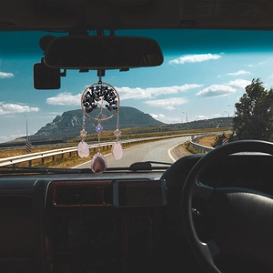 Handgefertigt Lebensbaum Auto Anhänger Natürliche Obsidian Achat Scheiben Heilkristall Böser Blick Spiegel Deko Für Damen Herren