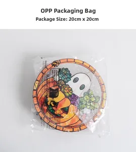 Detail of Halloween ghost and pumpkin decoration in OPP bag packaging, 20cm size