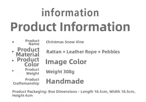 Detail specifications for handmade Christmas rattan wreath with leather rope and stones