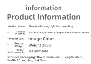 Specifications of handmade Christmas wreath with rattan, copper wire, and stones