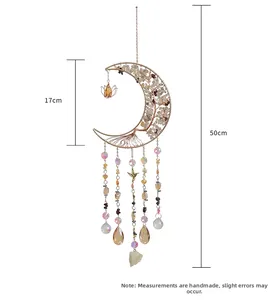 Detail view of 50cm crystal tree of life moon suncatcher with hummingbird and AB beads