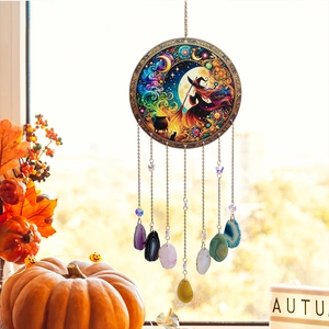 Halloween Witch Agate Crystal Wind Chime Dream Catcher Hanging Ornament Tree Of Life Magic Wand Home Decor Gift For Women