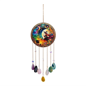 Wizard dream catcher wind chime with natural agate stones and tree of life magic crystals