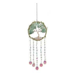 Attrape-rêves Arbre de Vie avec cristaux d'agate verte et pendentifs colorés