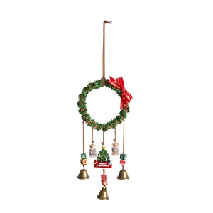 Creative Christmas tree ornament with pine needles, red bow and mini glass jars on leather cord