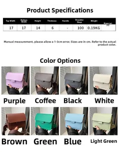 Especificaciones de tamaño detalladas y selección multicolor de bolsos de cuero PU