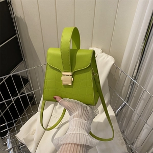 Women Handbag Croc-Effect PU Leather Trapezoid Square Bag Metal Lock Buckle Fashion Crossbody Shoulder Bag For Daily