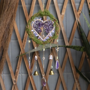 Tree Of Life Crystal Hanging Decor With Agate Slice Bells For Wall Home Decoration Bohemian Heart Shaped Handmade Ornament