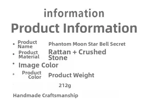 Detailed product specifications for handmade rattan and crystal moon wall hanging ornament