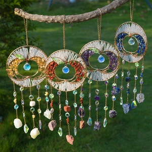 Apple Shaped Tree Of Life Crystal Suncatcher Hanging Ornament With Natural Crushed Stones Prism Electroplated Iron Copper Wire Wind Chime For Window Garden Home Christmas Decor