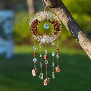Suncatcher tree of life wall decor with colorful crystal beads and sun-reflecting prisms