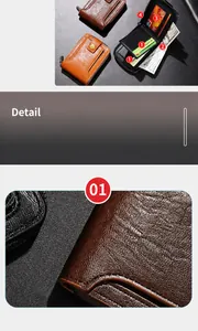 Detail of short leather wallet for men with multi-card slots and zippered coin pocket