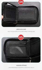 Detailed interior of men's short leather wallet showing card slots and ID window