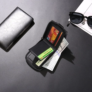 Internal view showing multiple card slots and leather texture of the men's zipper wallet