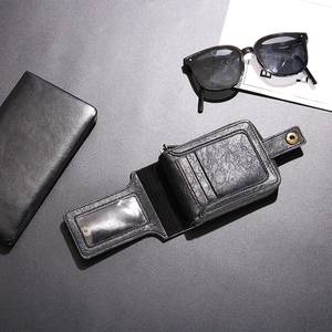 Retro black lychee leather bifold wallet with multiple card slots and secure snap closure