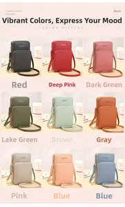 Nine colors of lychee pattern crossbody phone bags shown in a 3x3 grid layout